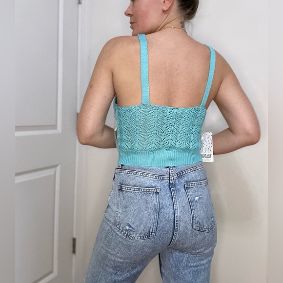 Lace Up Front V-neck Pointelle Summer Tank - Picture 6 of 7